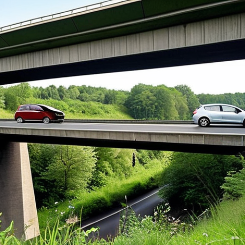 **

A wide, green ecoduct spanning a busy highway in the Netherlands. Lush vegetation covers the bridge, blending seamlessly with the surrounding landscape. A red deer gracefully crosses the ecoduct, with cars blurred in motion below. The Natuurbrug Zanderij Crailoo serves as inspiration. Focus on showcasing the bridge as a natural extension of the environment.

**